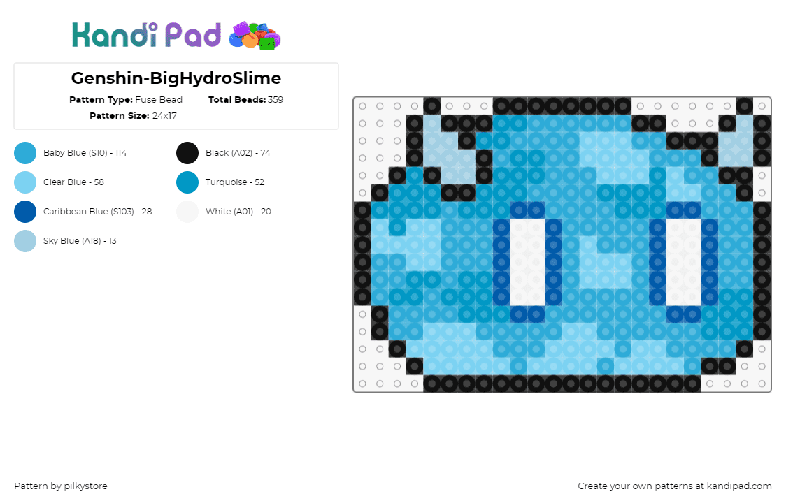 Genshin-BigHydroSlime - Fuse Bead Pattern by pilkystore on Kandi Pad - large hydo slime,genshin impact,video game,character,blob,light blue,teal