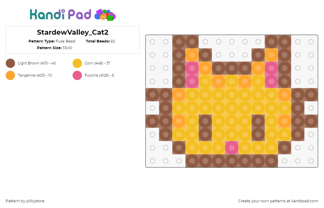 StardewValley_Cat2 - Fuse Bead Pattern by pilkystore on Kandi Pad - cat,stardew valley,animal,head,cute,video game,yellow,tan