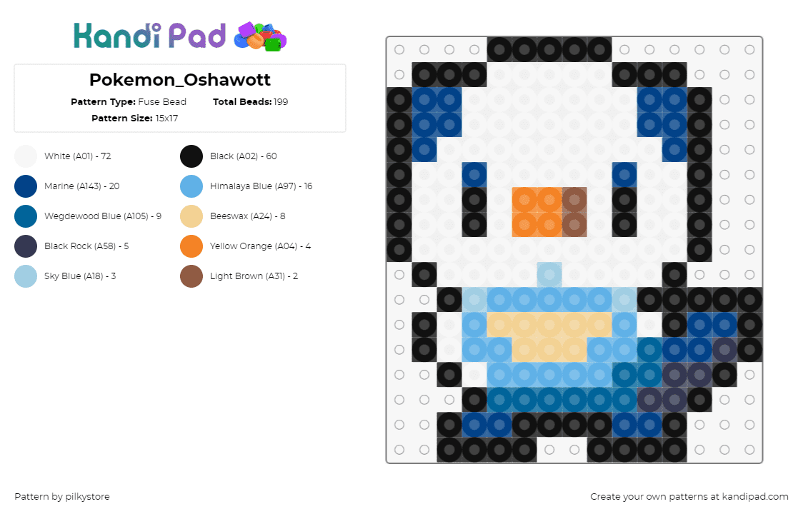 Pokemon_Oshawott - Fuse Bead Pattern by pilkystore on Kandi Pad - oshawott,pokemon,character,gaming,white,blue