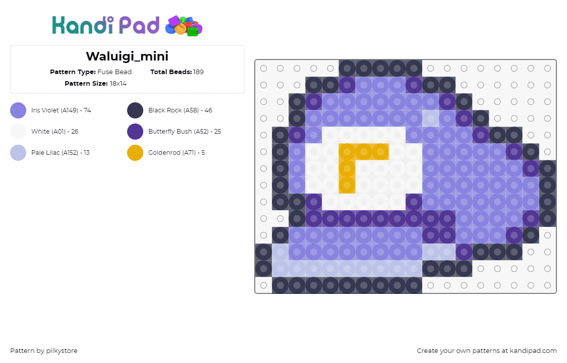 SuperMario_WaluigiCap - Fuse Bead Pattern by pilkystore on Kandi Pad - waluigi,hat,nintendo,mario,video game,purple