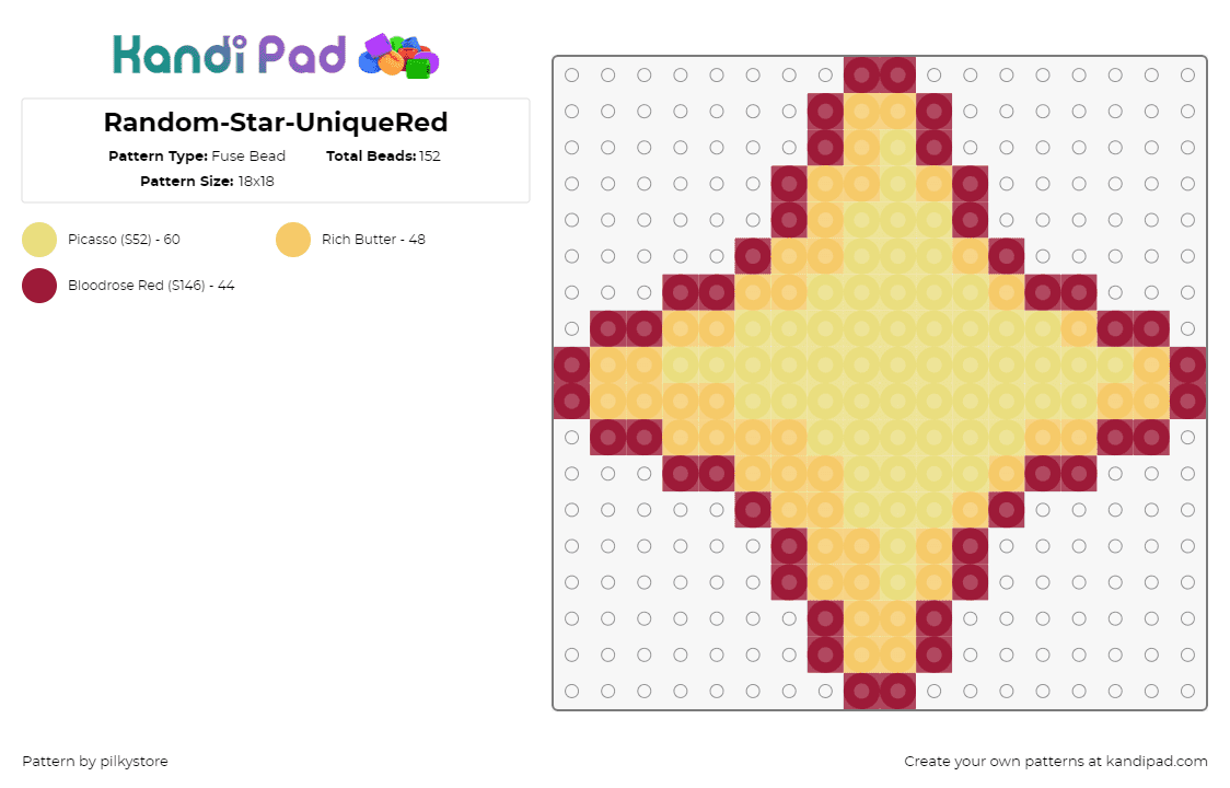 Random-Star-UniqueRed - Fuse Bead Pattern by pilkystore on Kandi Pad - star,night,geometric,charm,yellow,orange