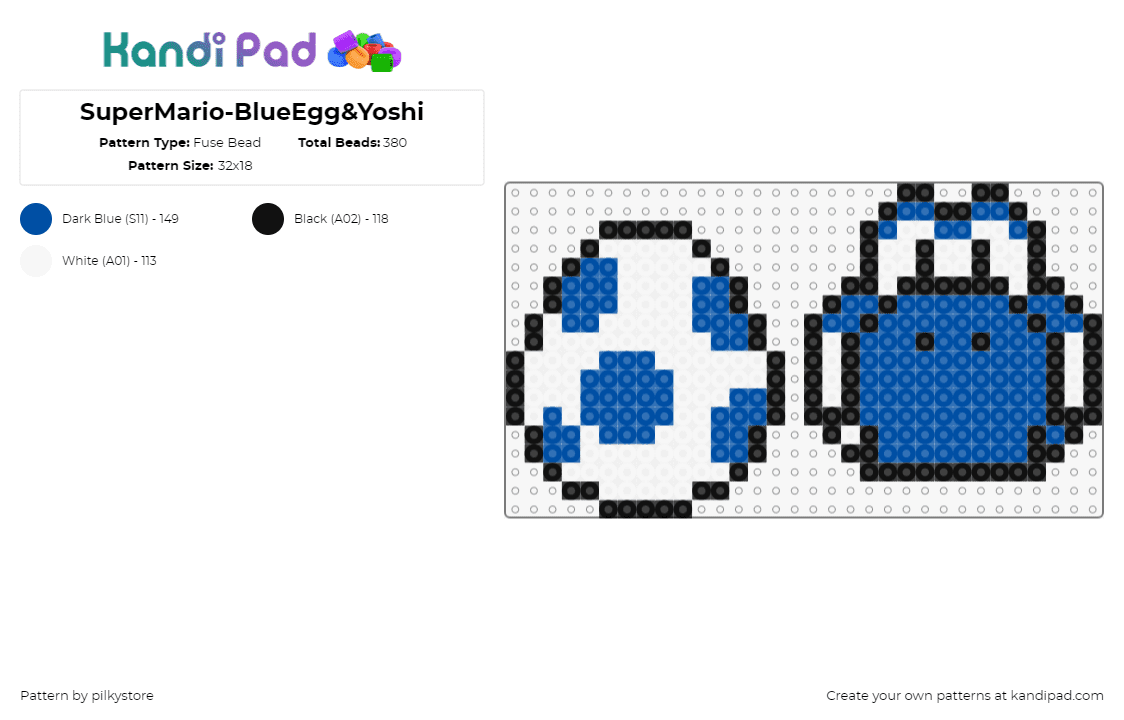 SuperMario-BlueEgg&Yoshi - Fuse Bead Pattern by pilkystore on Kandi Pad - yoshi,egg,mario,nintendo,spots,character,video game,white,blue