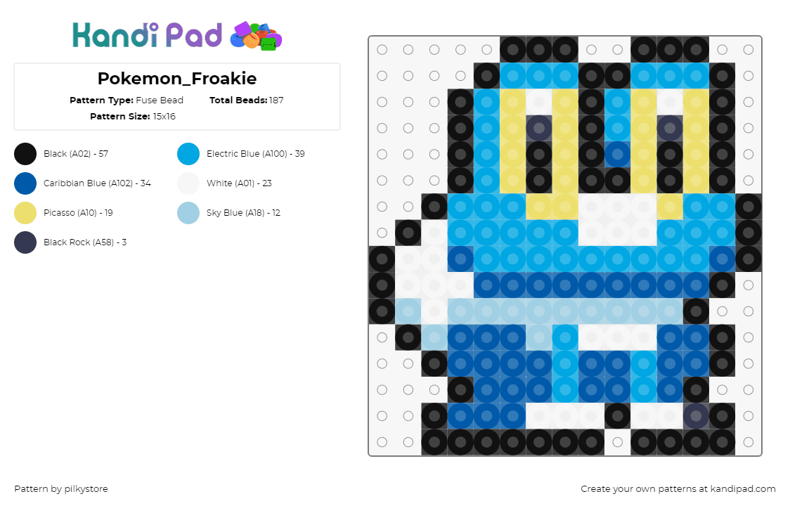 Pokemon_Froakie - Fuse Bead Pattern by pilkystore on Kandi Pad - froakie,pokemon,character,gaming,frog,blue,yellow