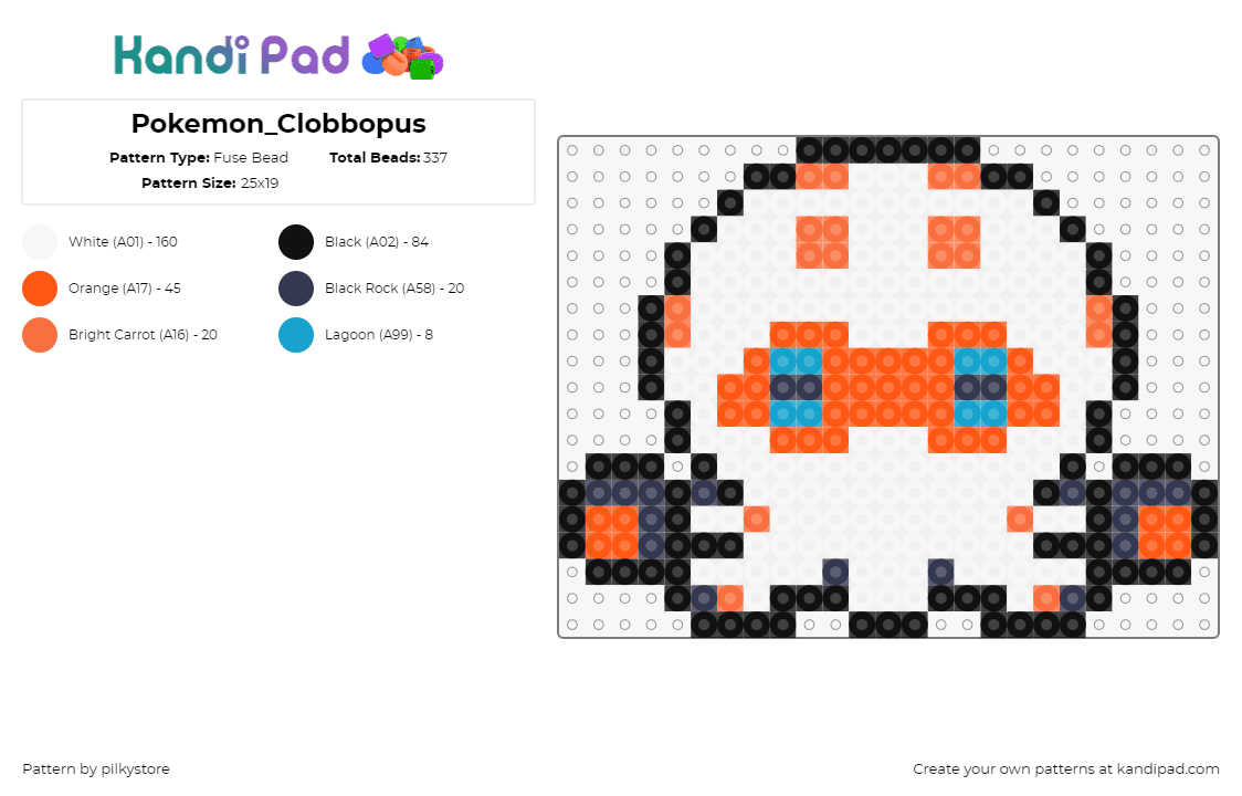 Pokemon_Clobbopus - Fuse Bead Pattern by pilkystore on Kandi Pad - clobbopus,pokemon,character,gaming,white,orange