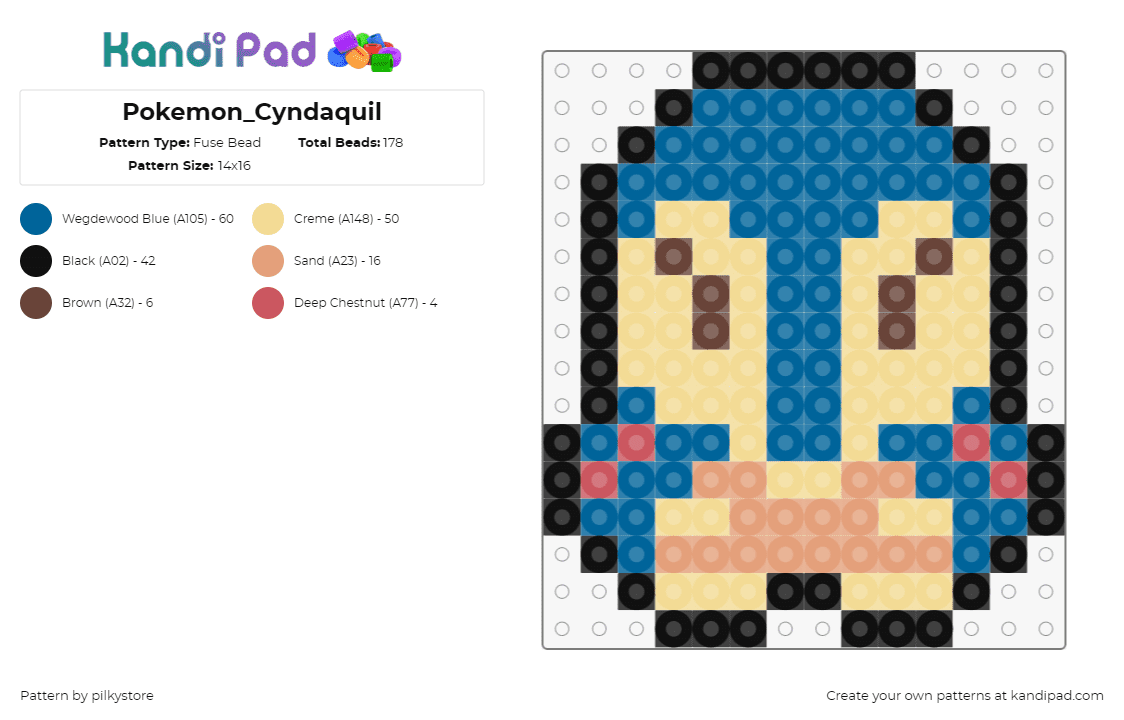 Pokemon_Cyndaquil - Fuse Bead Pattern by pilkystore on Kandi Pad - cyndaquil,pokemon,character,gaming,blue,yellow