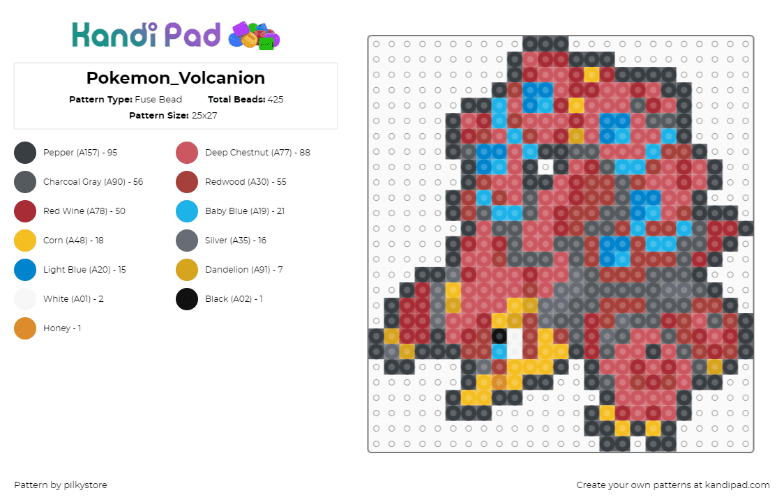 Pokemon_Volcanion - Fuse Bead Pattern by pilkystore on Kandi Pad - gray, red