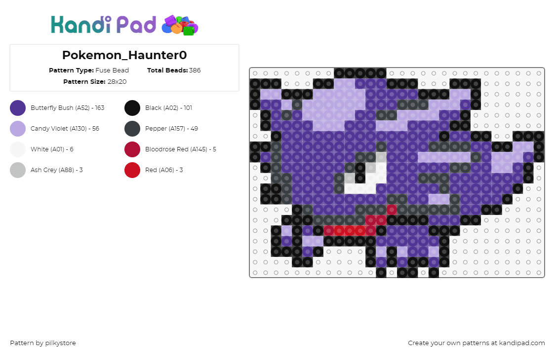 Pokemon_Haunter0 - Fuse Bead Pattern by pilkystore on Kandi Pad - haunter,pokemon,character,gaming,purple