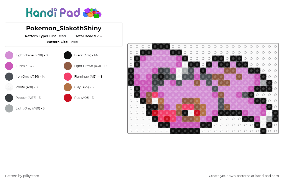 Pokemon_SlakothShiny - Fuse Bead Pattern by pilkystore on Kandi Pad - pink