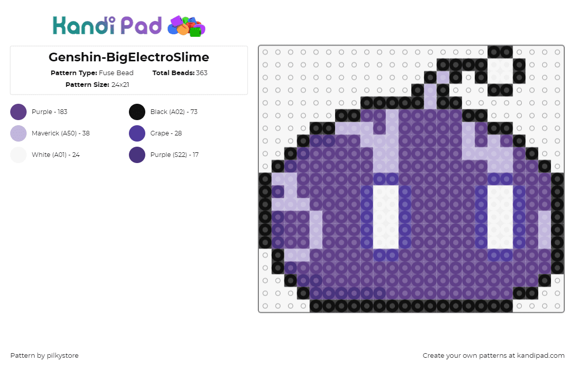 Genshin-BigElectroSlime - Fuse Bead Pattern by pilkystore on Kandi Pad - large electro slime,genshin impact,video game,character,blob,purple