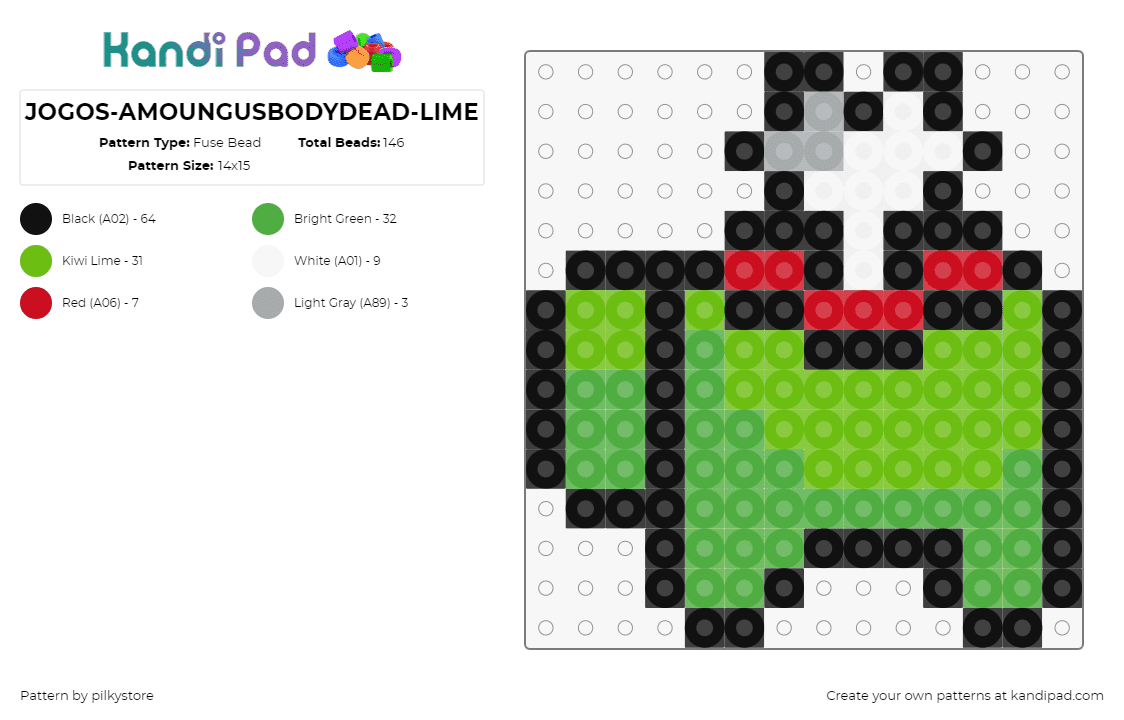 JOGOS-AMOUNGUSBODYDEAD-LIME - Fuse Bead Pattern by pilkystore on Kandi Pad - among us,dead,body,video game,bone,green,white