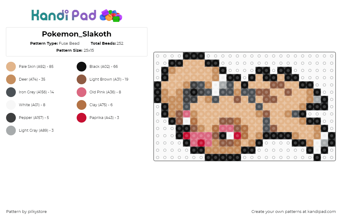 Pokemon_Slakoth - Fuse Bead Pattern by pilkystore on Kandi Pad - tan,beige