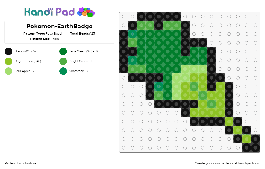 Pokemon-EarthBadge - Fuse Bead Pattern by pilkystore on Kandi Pad - earth badge,pokemon,gym,gaming,green