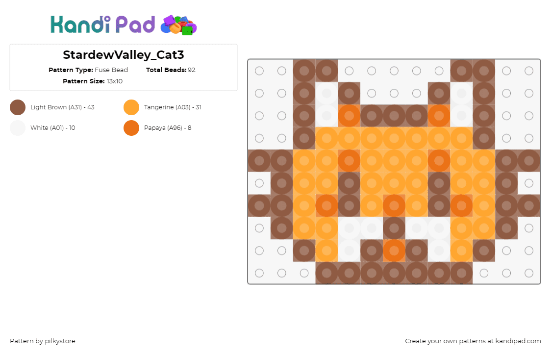 StardewValley_Cat3 - Fuse Bead Pattern by pilkystore on Kandi Pad - cat,stardew valley,animal,head,cute,video game,orange,tan