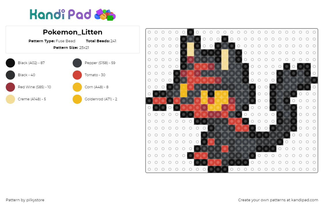 Pokemon_Litten - Fuse Bead Pattern by pilkystore on Kandi Pad - black,red