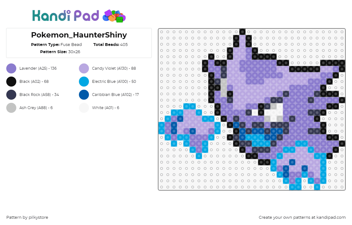 Pokemon_HaunterShiny - Fuse Bead Pattern by pilkystore on Kandi Pad - haunter,pokemon,character,gaming,purple,blue