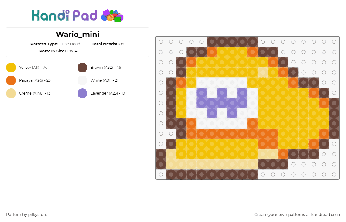 SuperMario_WarioCap - Fuse Bead Pattern by pilkystore on Kandi Pad - wario,hat,nintendo,mario,video game,yellow,gold