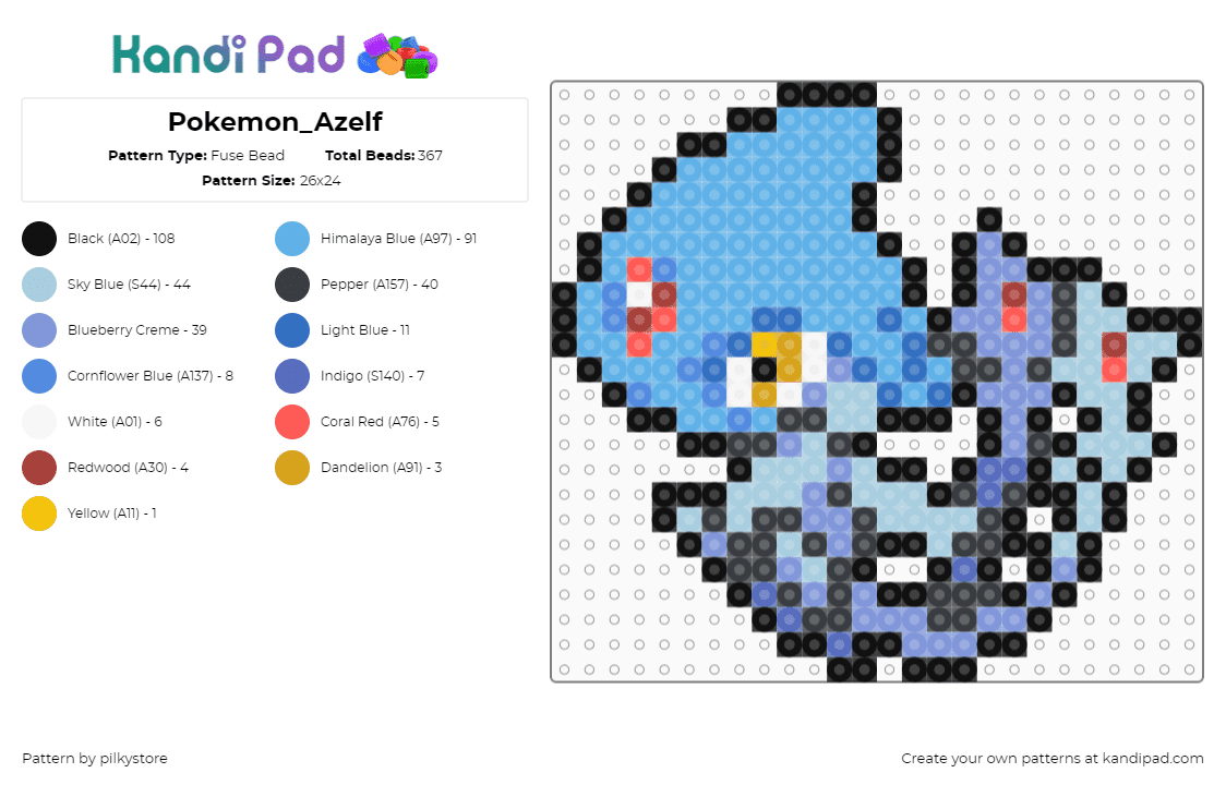Pokemon_Azelf - Fuse Bead Pattern by pilkystore on Kandi Pad - light blue