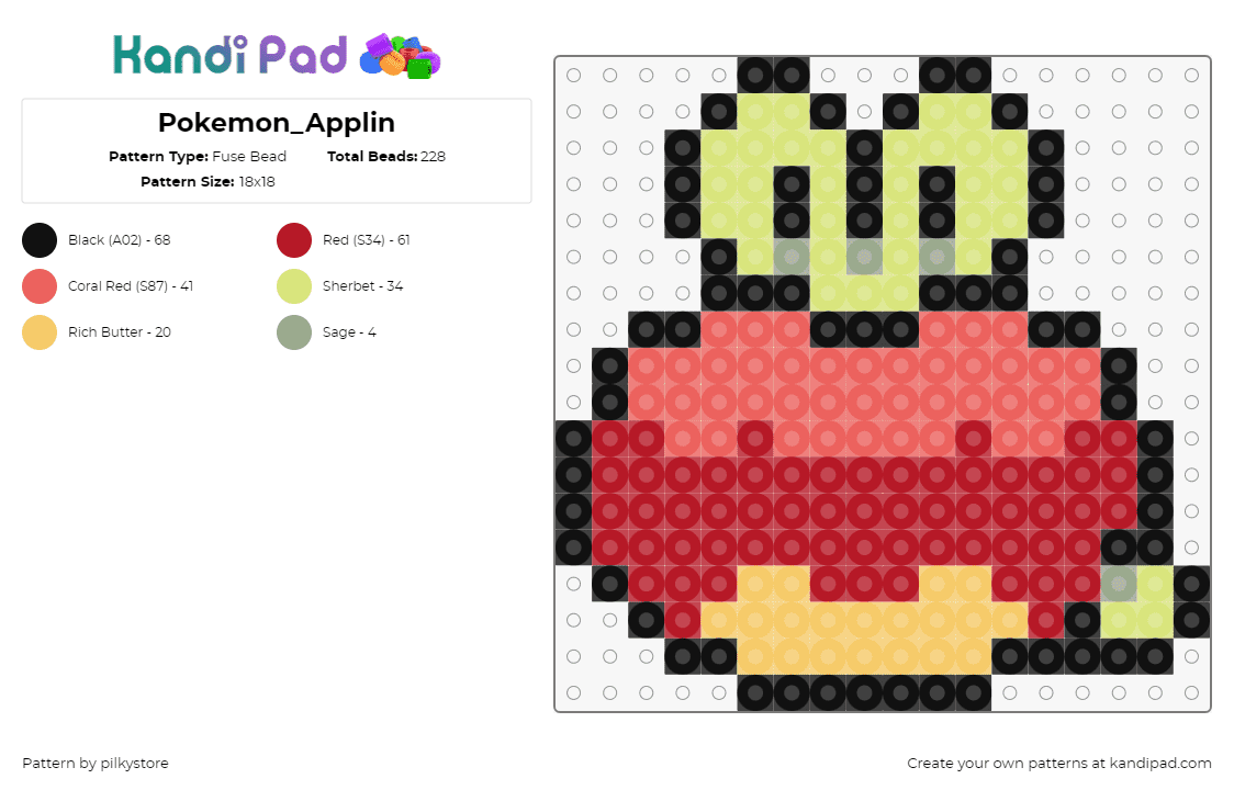 Pokemon_Applin - Fuse Bead Pattern by pilkystore on Kandi Pad - applin,pokemon,character,gaming,red