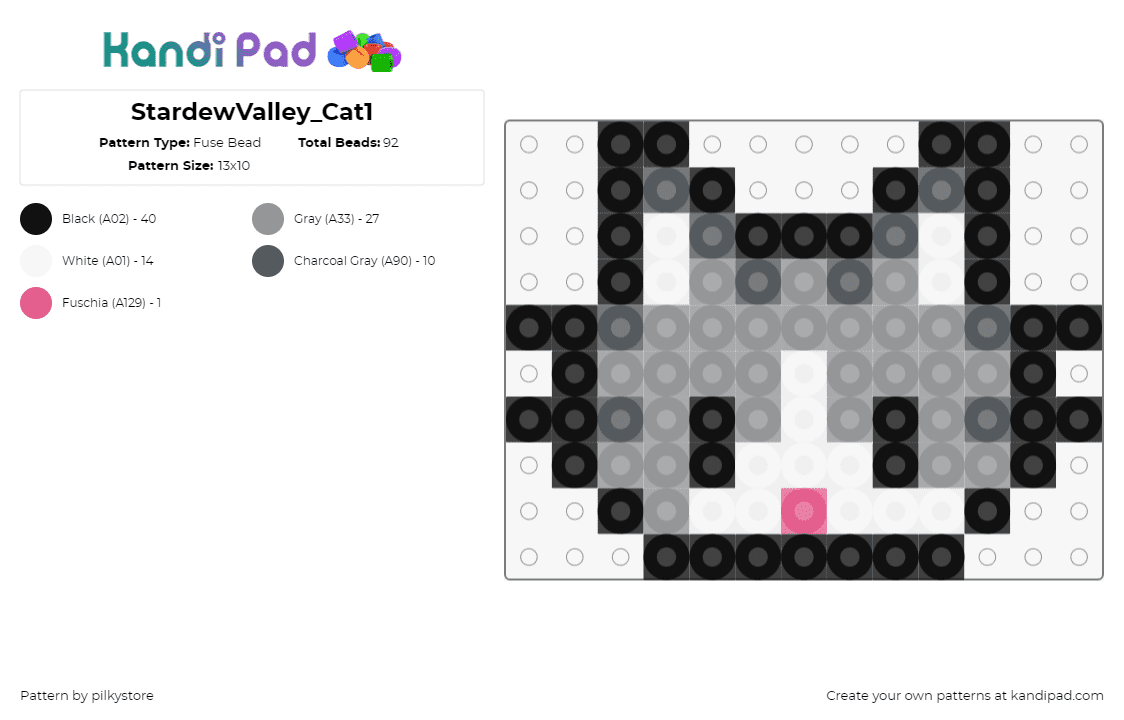 StardewValley_Cat1 - Fuse Bead Pattern by pilkystore on Kandi Pad - cat,stardew valley,animal,head,cute,video game,gray,white