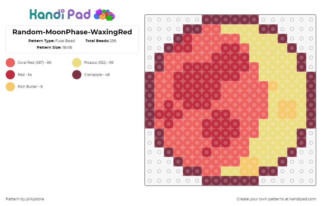 Random-MoonPhase-WaxingRed - Fuse Bead Pattern by pilkystore on Kandi Pad - moon,cresecent,phase,space,night,charm,red,yellow