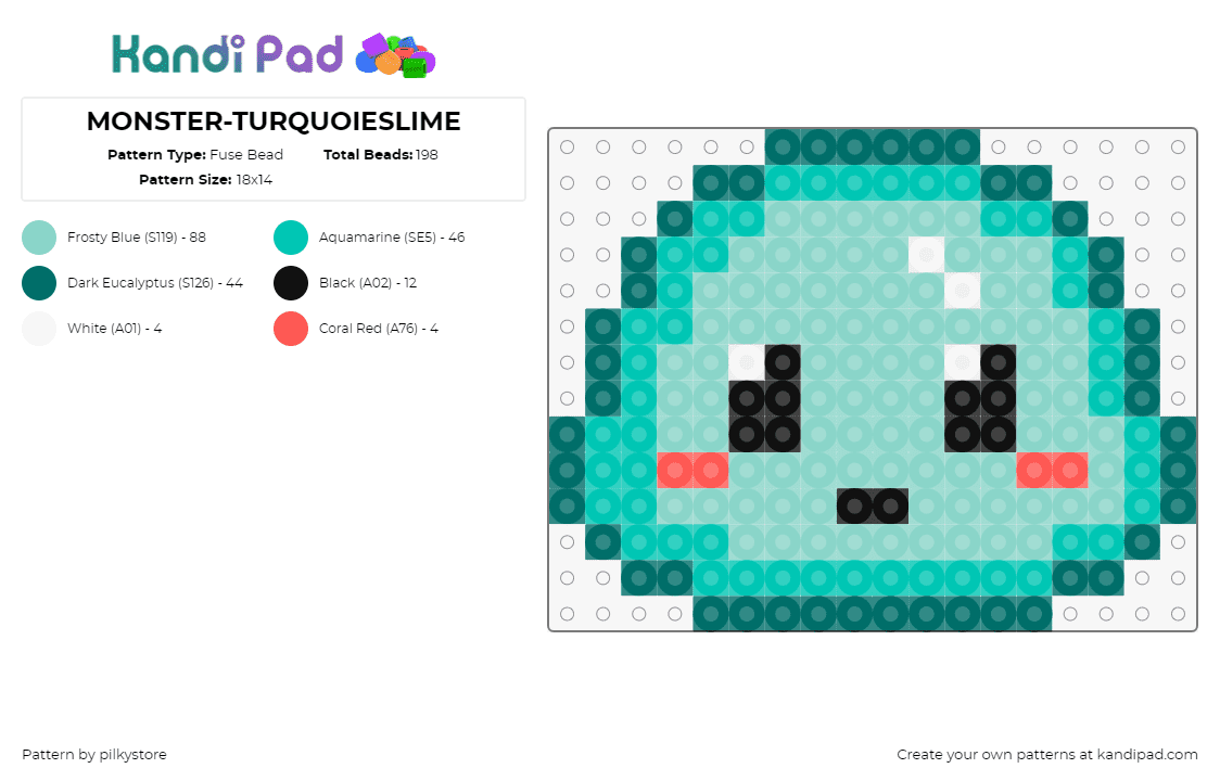 MONSTER-TURQUOISESLIME - Fuse Bead Pattern by pilkystore on Kandi Pad - turquoise slime,slime rancher,cute,video game,teal