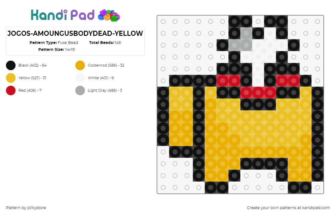 JOGOS-AMOUNGUSBODYDEAD-YELLOW - Fuse Bead Pattern by pilkystore on Kandi Pad - among us,dead,body,video game,bone,yellow,white