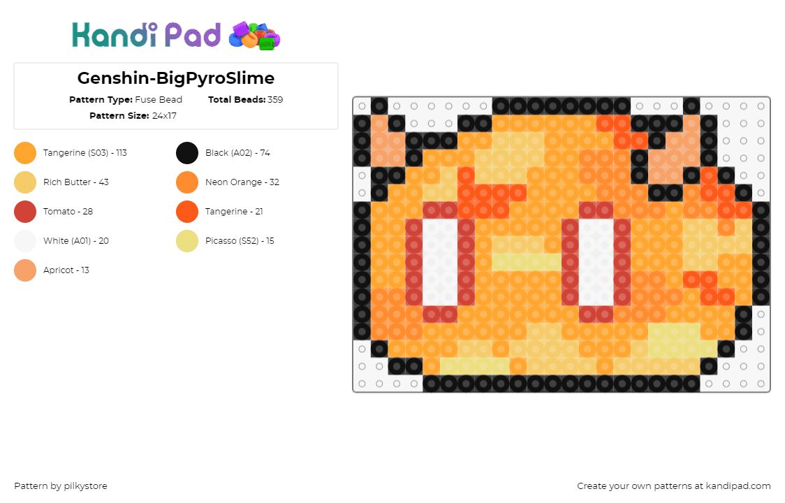 Genshin-BigPyroSlime - Fuse Bead Pattern by pilkystore on Kandi Pad - large pyro slime,genshin impact,video game,character,blob,orange