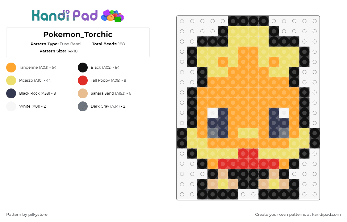 Pokemon_Torchic - Fuse Bead Pattern by pilkystore on Kandi Pad - torchic,pokemon,character,gaming,orange,yellow