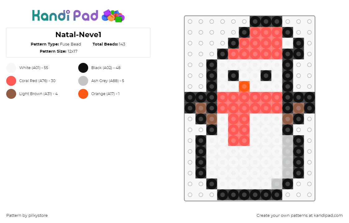 Natal-Neve1 - Fuse Bead Pattern by pilkystore on Kandi Pad - snowman,scarf,winter,charm,christmas,white,red