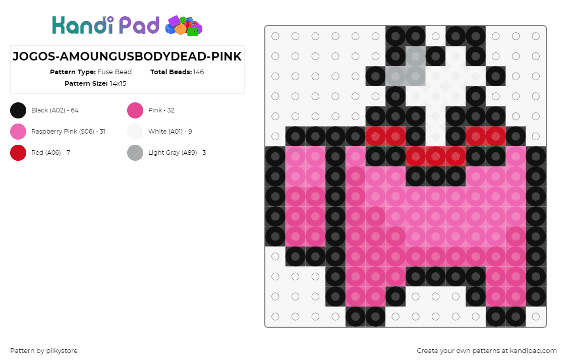 JOGOS-AMOUNGUSBODYDEAD-PINK - Fuse Bead Pattern by pilkystore on Kandi Pad - among us,dead,body,video game,bone,pink,white