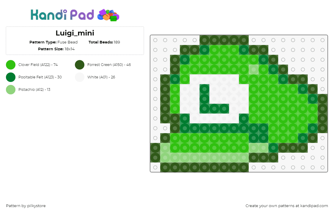 SuperMario_LuigiCap - Fuse Bead Pattern by pilkystore on Kandi Pad - luigi,hat,nintendo,mario,video game,green