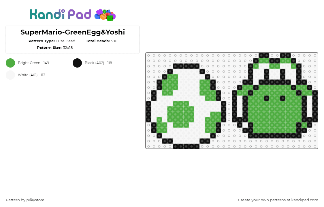 SuperMario-GreenEgg&Yoshi - Fuse Bead Pattern by pilkystore on Kandi Pad - yoshi,egg,mario,nintendo,spots,character,video game,white,green