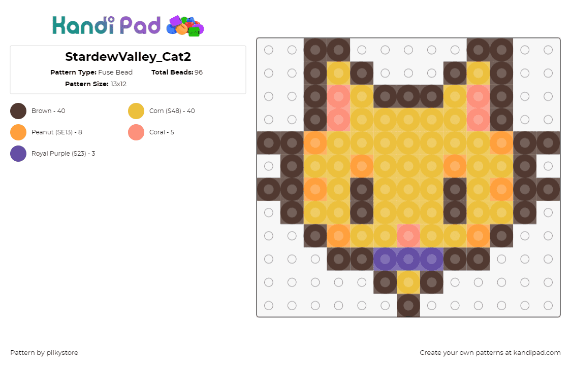 StardewValley_Cat2 - Fuse Bead Pattern by pilkystore on Kandi Pad - cat,stardew valley,animal,head,cute,video game,yellow,tan