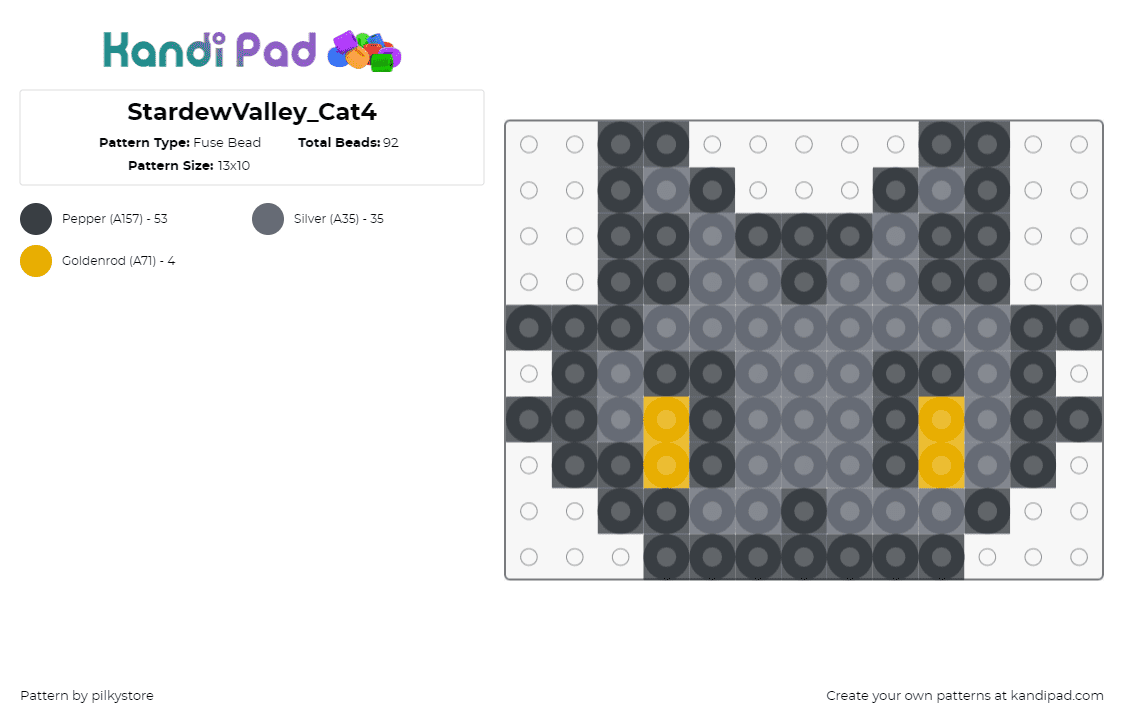 StardewValley_Cat4 - Fuse Bead Pattern by pilkystore on Kandi Pad - cat,stardew valley,animal,head,cute,video game,gray