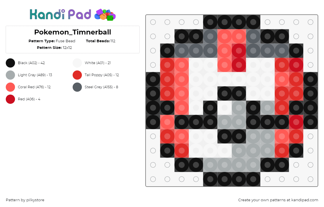 Pokemon_Timnerball - Fuse Bead Pattern by pilkystore on Kandi Pad - timer ball,pokeball,pokemon,gaming,red,gray,black