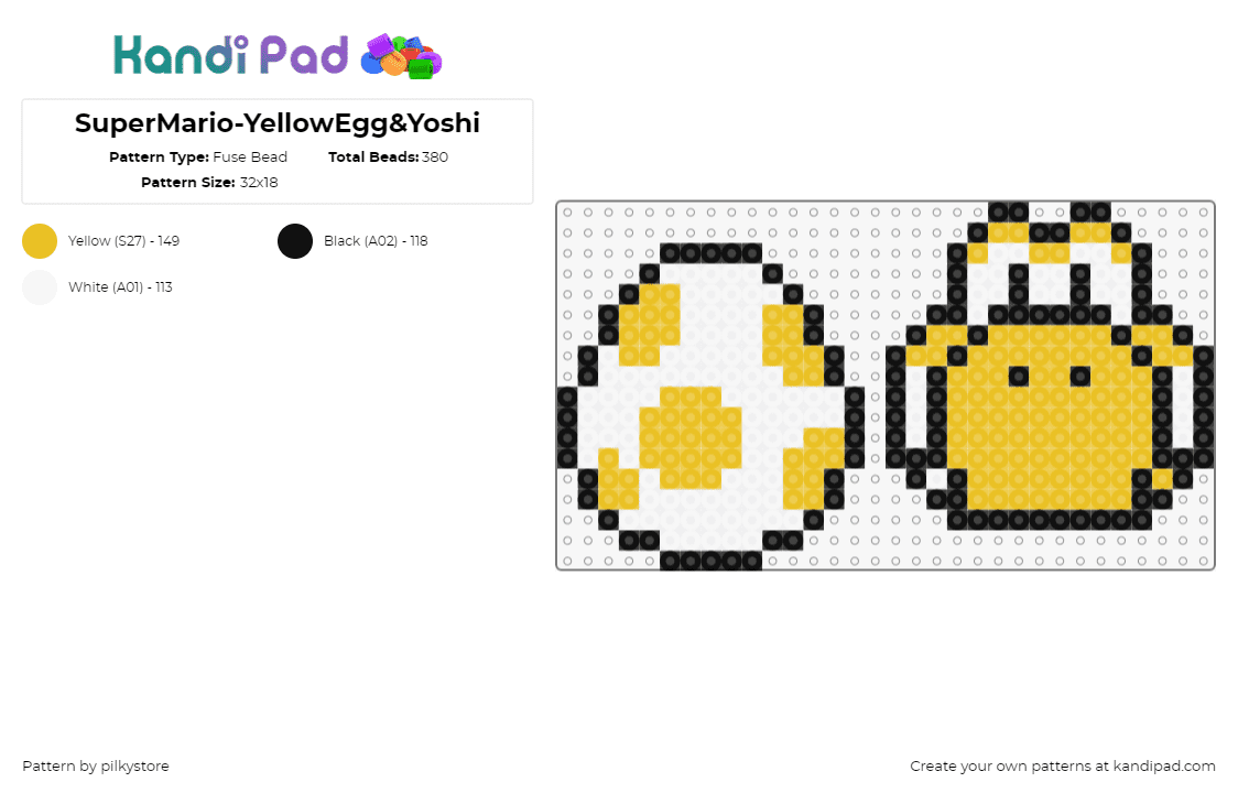 SuperMario-YellowEgg&Yoshi - Fuse Bead Pattern by pilkystore on Kandi Pad - yoshi,egg,mario,nintendo,spots,character,video game,white,yellow