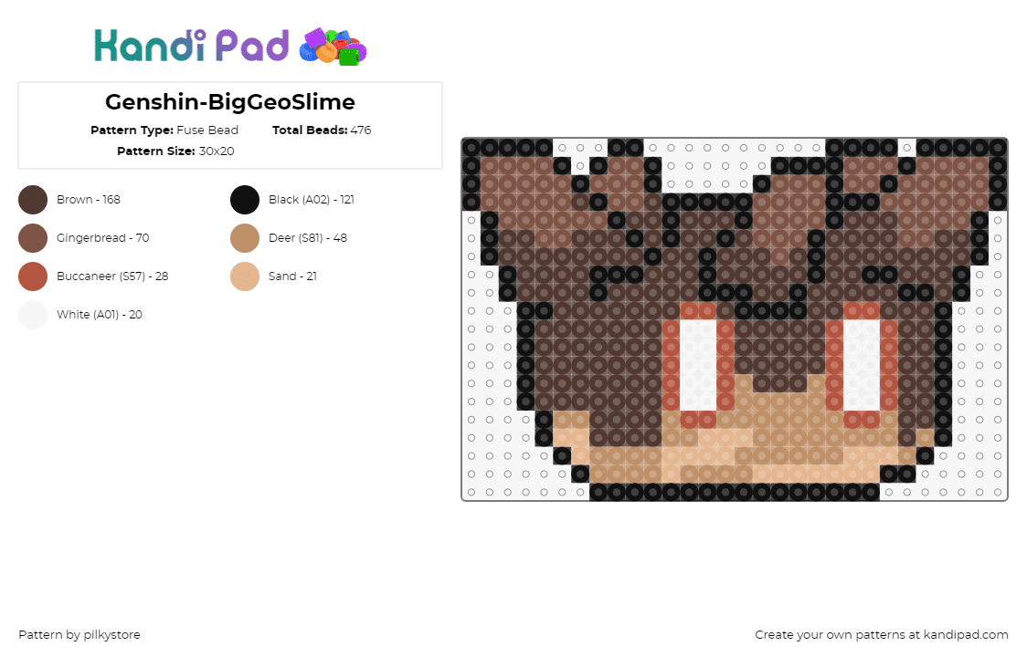 Genshin-BigGeoSlime - Fuse Bead Pattern by pilkystore on Kandi Pad - large geo slime,genshin impact,video game,character,blob,brown,tan