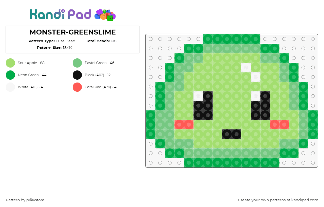 MONSTER-GREENSLIME - Fuse Bead Pattern by pilkystore on Kandi Pad - green slime,slime rancher,cute,video game,green