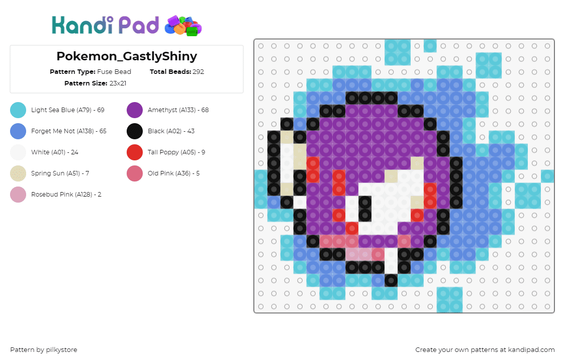 Pokemon_GastlyShiny - Fuse Bead Pattern by pilkystore on Kandi Pad - gastly,pokemon,character,gaming,purple,light blue