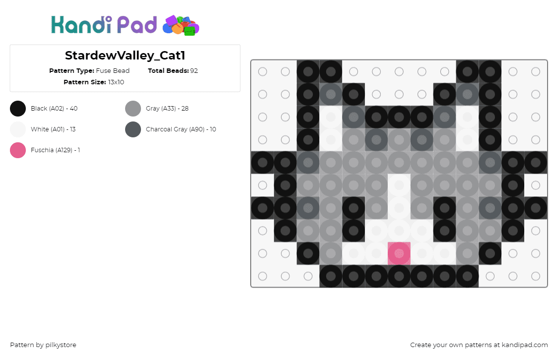 StardewValley_Cat1 - Fuse Bead Pattern by pilkystore on Kandi Pad - cat,stardew valley,animal,head,cute,video game,gray,white