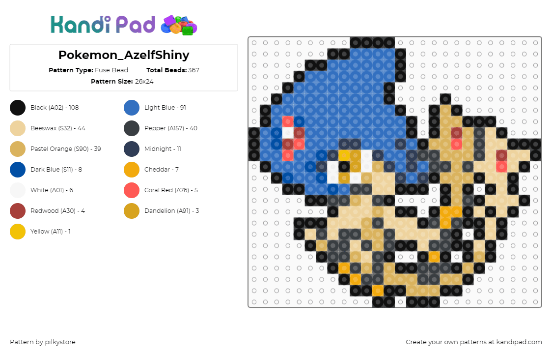 Pokemon_AzelfShiny - Fuse Bead Pattern by pilkystore on Kandi Pad - orange,blue,beige