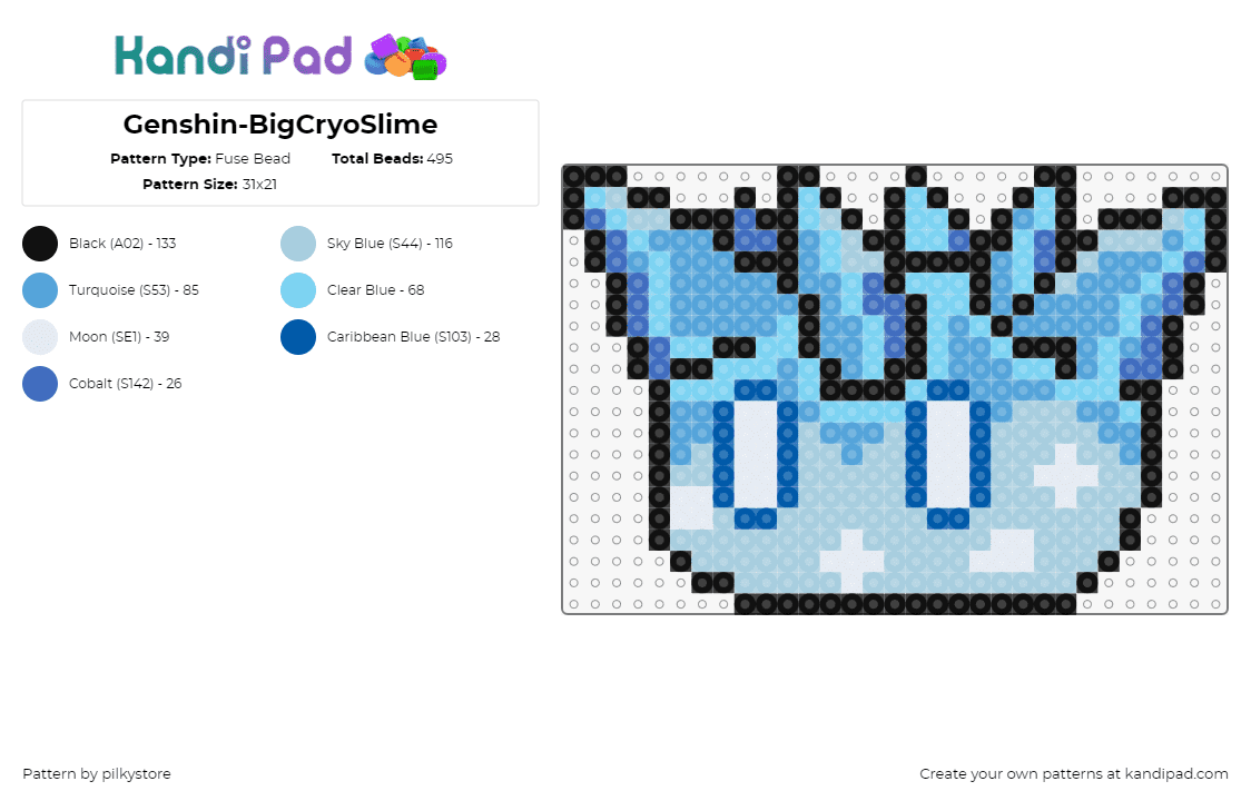 Genshin-BigCryoSlime - Fuse Bead Pattern by pilkystore on Kandi Pad - large cryo slime,genshin impact,video game,character,blob,light blue