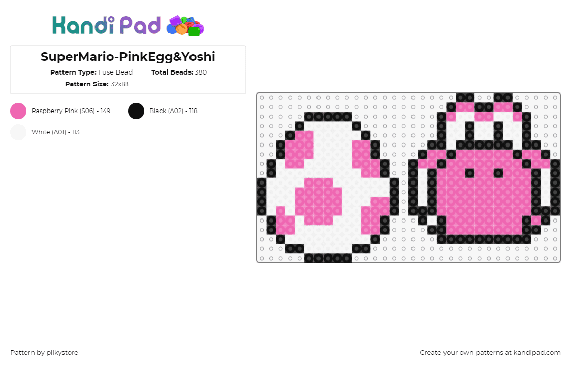 SuperMario-PinkEgg&Yoshi - Fuse Bead Pattern by pilkystore on Kandi Pad - yoshi,egg,mario,nintendo,spots,character,video game,white,pink