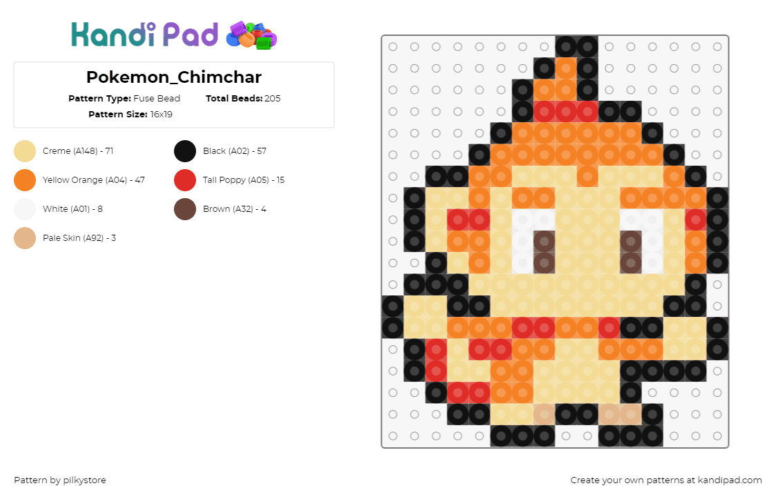 Pokemon_Chimchar - Fuse Bead Pattern by pilkystore on Kandi Pad - chimchar,pokemon,character,gaming,orange,yellow