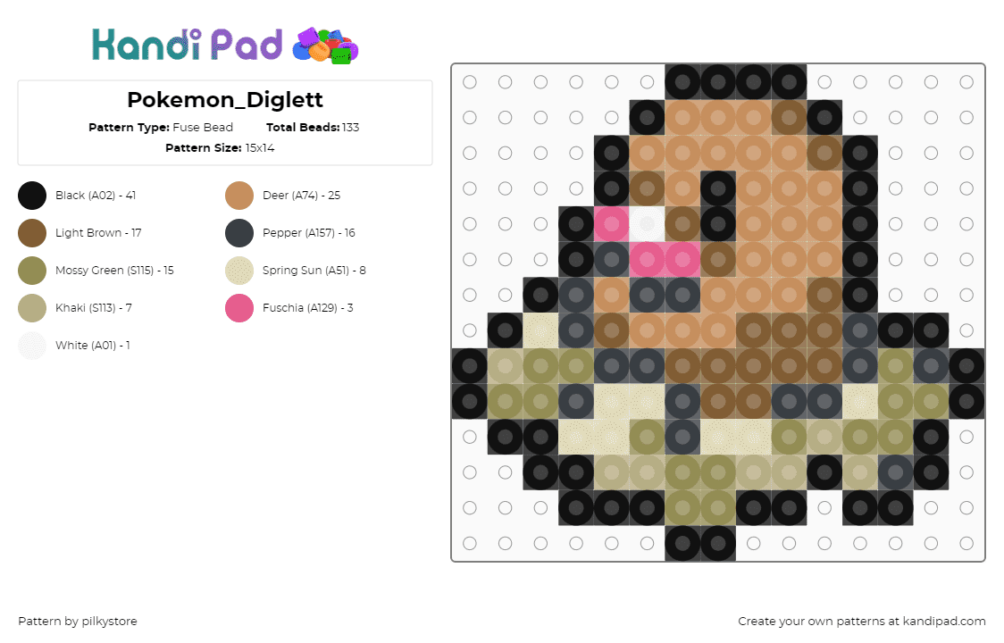 Pokemon_Diglett - Fuse Bead Pattern by pilkystore on Kandi Pad - tan