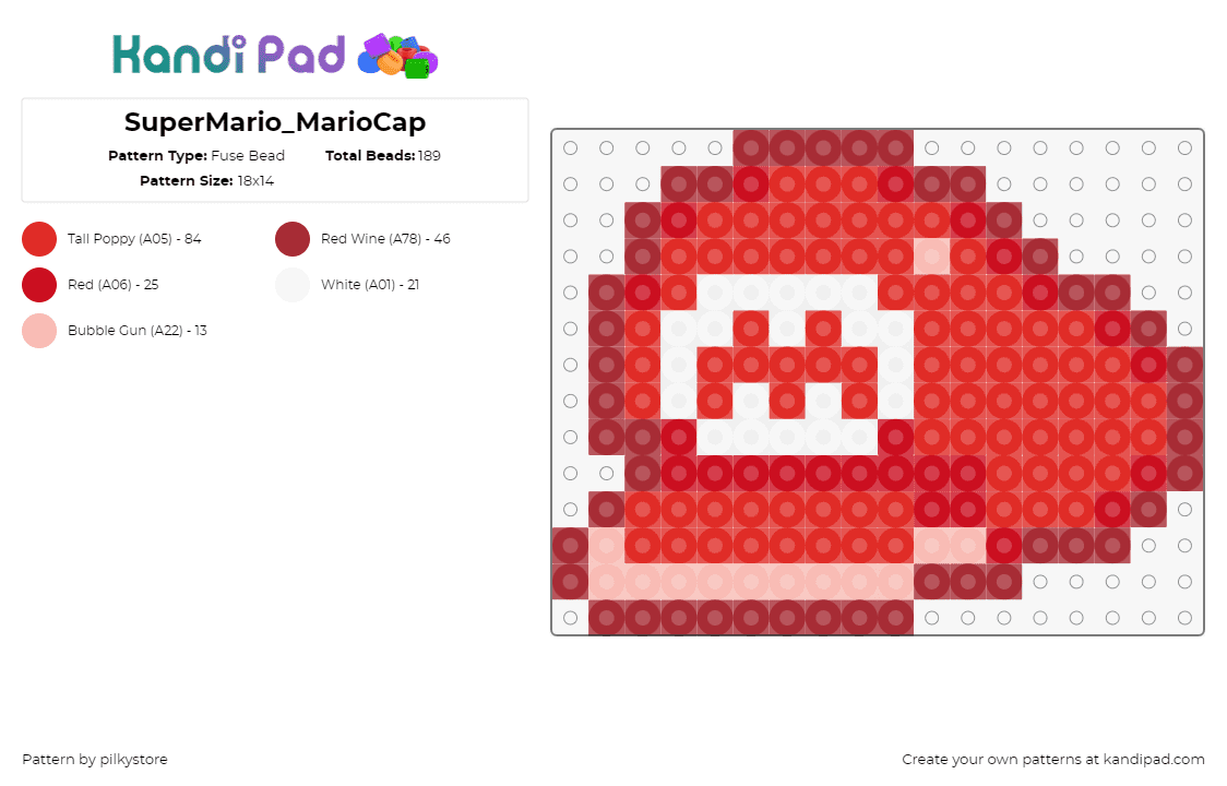 SuperMario_MarioCap - Fuse Bead Pattern by pilkystore on Kandi Pad - mario,hat,nintendo,video game,red