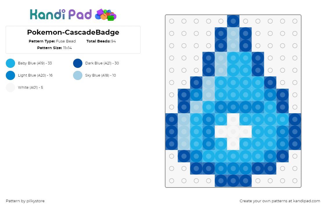 Pokemon-CascadeBadge - Fuse Bead Pattern by pilkystore on Kandi Pad - cascade badge,pokemon,gym,gaming,light blue