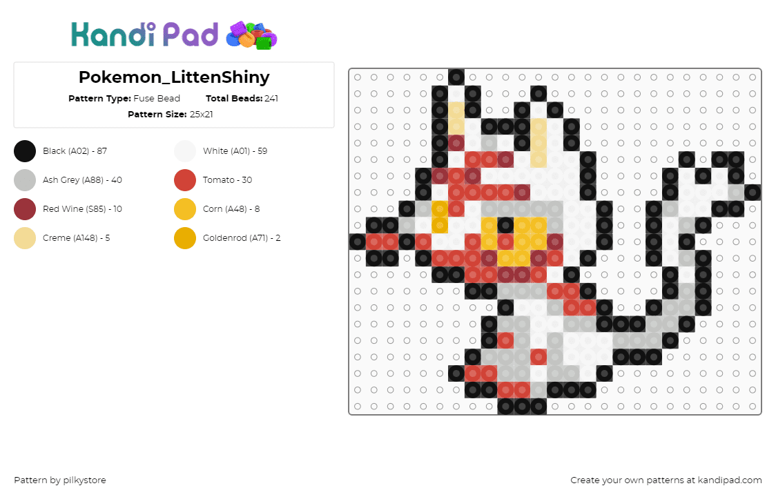 Pokemon_LittenShiny - Fuse Bead Pattern by pilkystore on Kandi Pad - beige,red