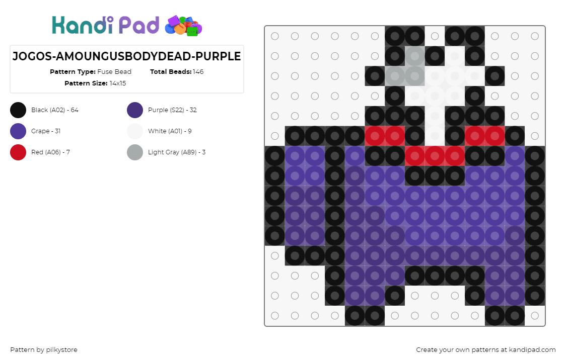 JOGOS-AMOUNGUSBODYDEAD-PURPLE - Fuse Bead Pattern by pilkystore on Kandi Pad - among us,dead,body,video game,bone,purple,white