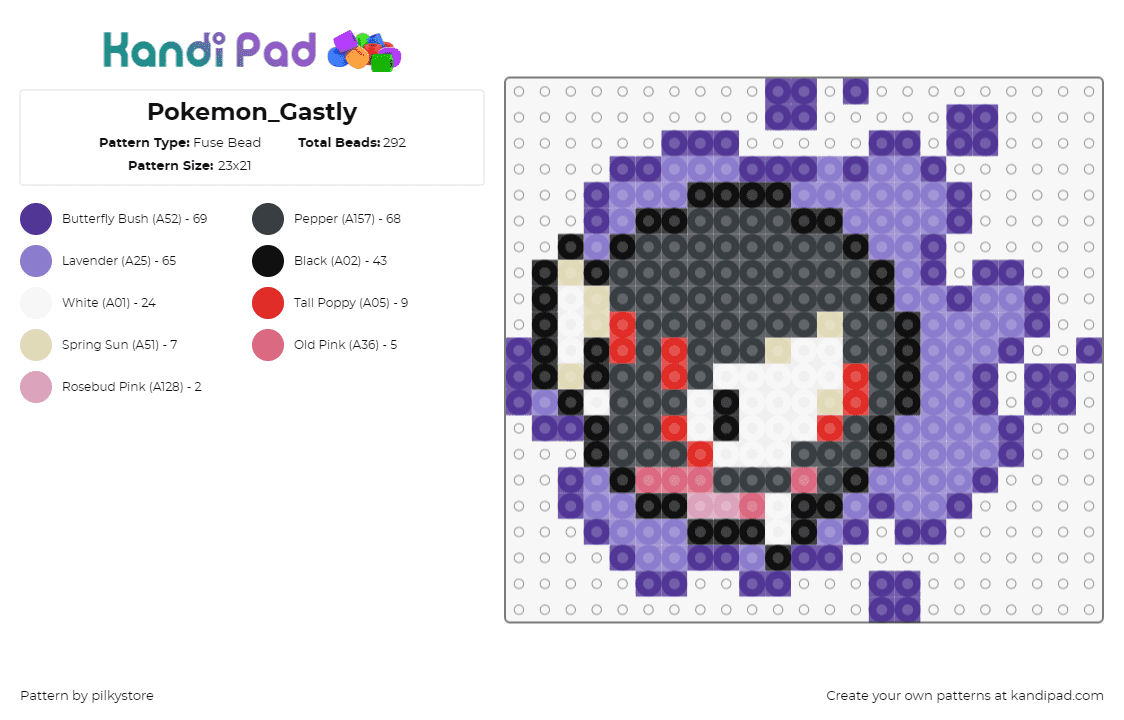 Pokemon_Gastly - Fuse Bead Pattern by pilkystore on Kandi Pad - gastly,pokemon,character,gaming,purple,black